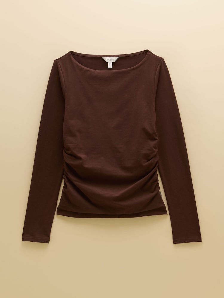 Joules Chocolate Brown Double Layer Front Long Sleeve Boat Neck Jersey Top - Image 7 of 7 Joules Chocolate Brown Double Layer Front Long Sleeve Boat Neck Jersey Top - Image 7 of 7