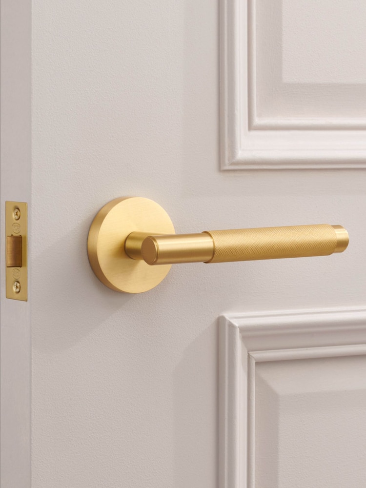 Pushka Home Set of 2 Gold Knurled Lever Door Handles - Image 1 of 4