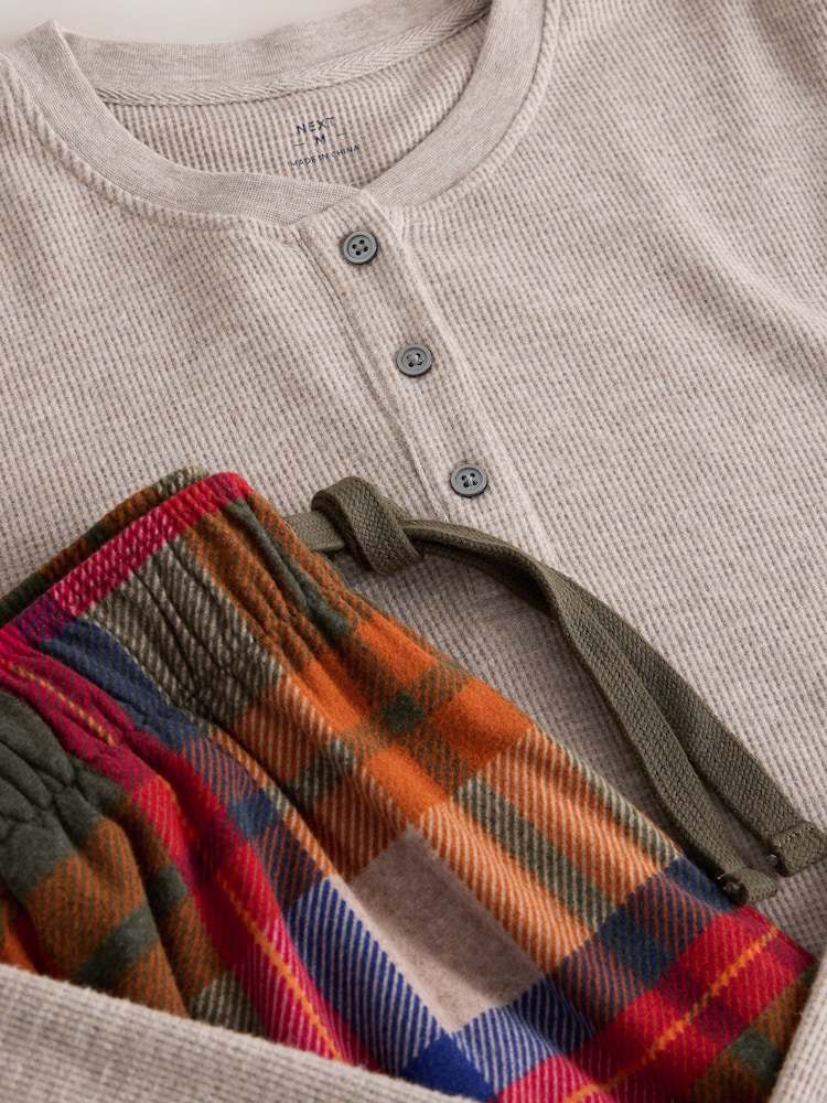 Neytral Henley - Rahat Çek Uzun Qollu Cersi Pijama Dəsti - 11şəkildən 11 şəkil