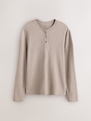 Neytral Henley - Rahat Çek Uzun Qollu Cersi Pijama Dəsti - 11şəkildən 8 şəkil