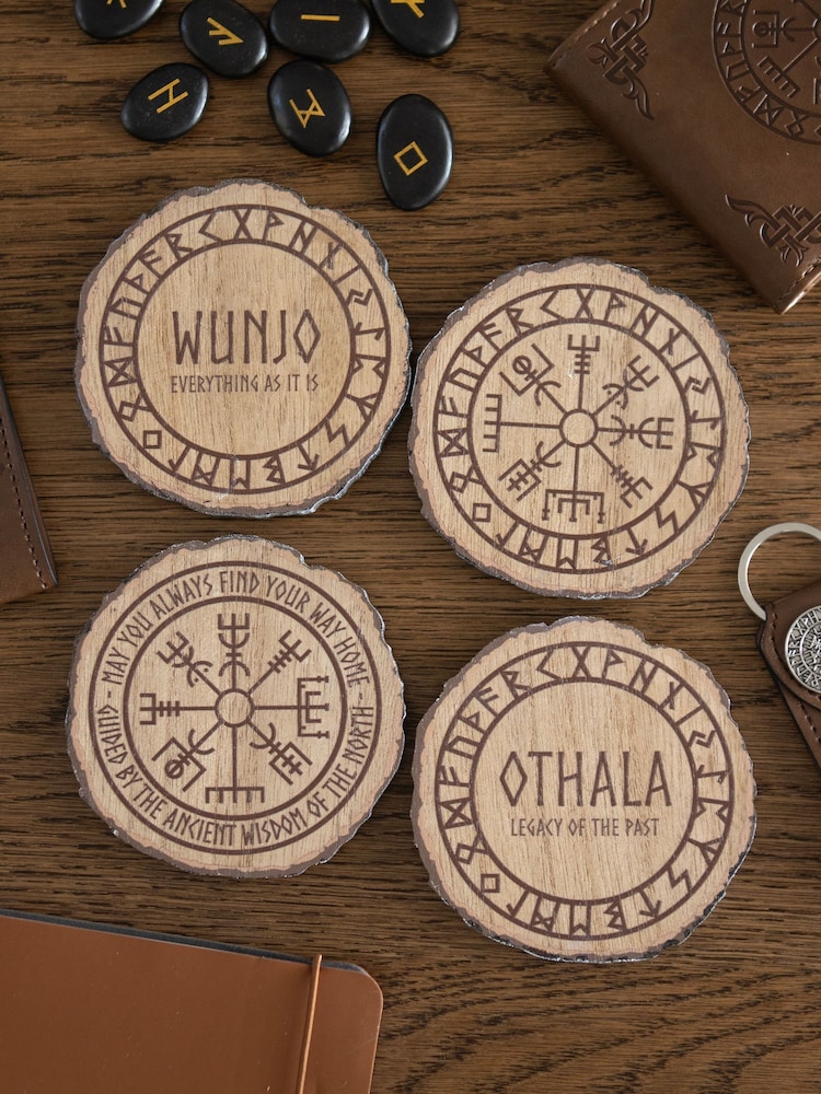 Something Different Set of 4 Brown Norse Mythology Wood Slice Coasters - Image 1 of 1