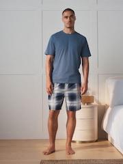 Blue Cosy Short Sleeve Jersey Pyjamas Set - Image 1 of 7