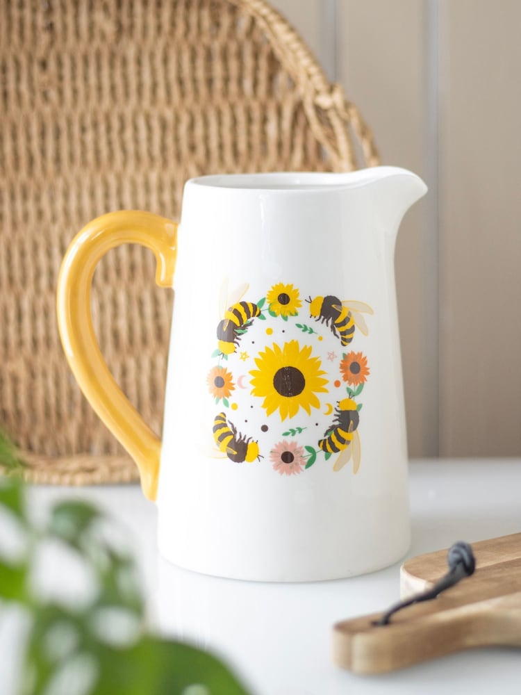 Something Different White Bee and Sunflower Ceramic Flower Jug - Image 1 of 1 Something Different White Bee and Sunflower Ceramic Flower Jug - Image 1 of 1