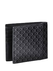 Calvin Klein Black Allover Monogram Logo Bifold Wallet with Coin Pouch - Image 2 of 4