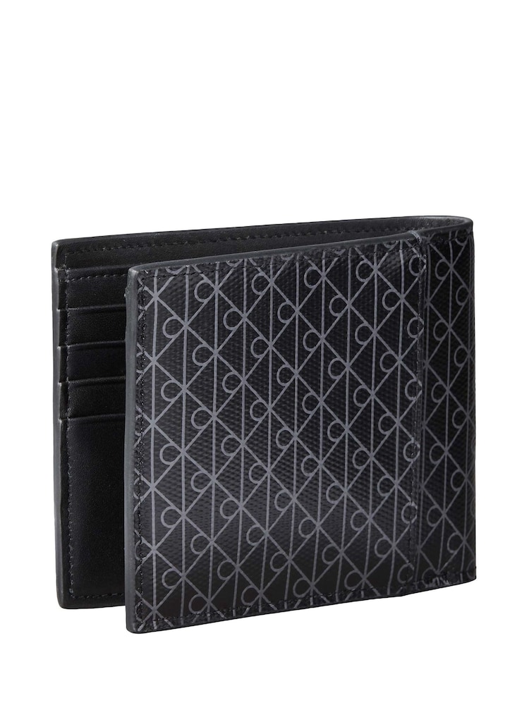 Calvin Klein Black Allover Monogram Logo Bifold Wallet with Coin Pouch - Image 2 of 4