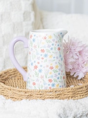 Something Different White Spring Floral Print Ceramic Flower Jug - Image 1 of 5