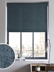 Navy Blue Plush Chenille Made to Measure Roman Blind - Image 1 of 6