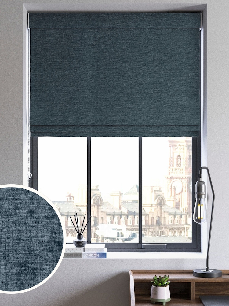 Navy Blue Plush Chenille Made to Measure Roman Blind - Image 1 of 6 Navy Blue Plush Chenille Made to Measure Roman Blind - Image 1 of 6