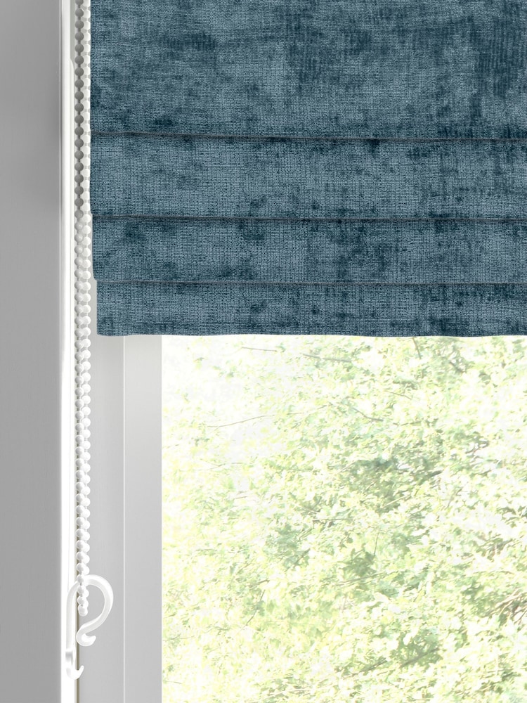 Navy Blue Plush Chenille Made to Measure Roman Blind - Image 2 of 6 Navy Blue Plush Chenille Made to Measure Roman Blind - Image 2 of 6