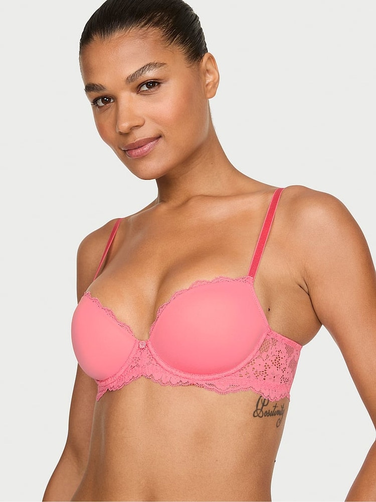 Victoria's Secret Wild Salmon Pink Lace Trim Lightly Lined Demi Bra - Image 1 of 2 Victoria's Secret Wild Salmon Pink Lace Trim Lightly Lined Demi Bra - Image 1 of 2