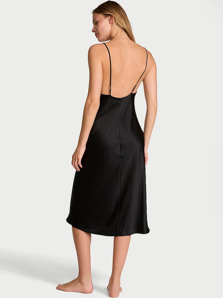 Victoria's Secret Black Satin Midi Slip Dress - Image 2 of 2 Victoria's Secret Black Satin Midi Slip Dress - Image 2 of 2