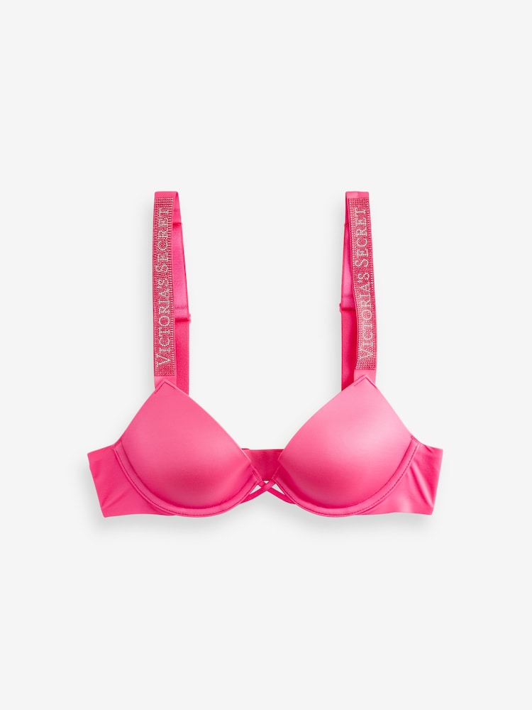 Victoria's Secret Bombshell Pink Lightly Lined Demi Shine Strap Bra - Image 1 of 3 Victoria's Secret Bombshell Pink Lightly Lined Demi Shine Strap Bra - Image 1 of 3