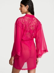 Victoria's Secret Vibrant Fuschia Pink Chiffon & Lace Short Robe - Image 2 of 2