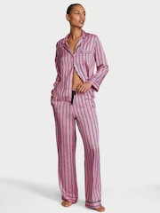 Victoria's Secret Pink Stripe Satin Long Pyjamas Set - Image 1 of 3