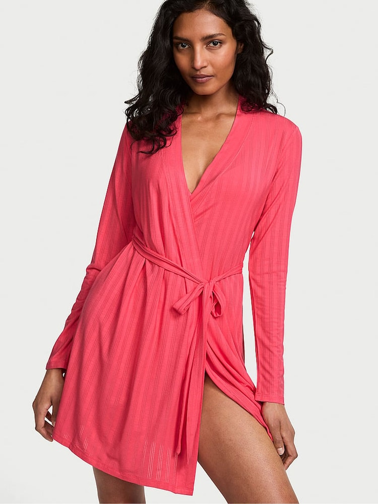 Victoria's Secret Wild Watermelon Red Modal Ultra Fine Short Robe - Image 1 of 3 Victoria's Secret Wild Watermelon Red Modal Ultra Fine Short Robe - Image 1 of 3