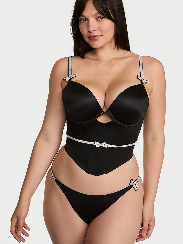 Victoria's Secret Black Shine Bow Push Up Corset Top - Image 1 of 3