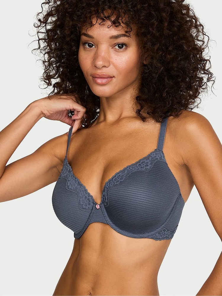 Victoria's Secret Bluestream Lightly Lined Full Cup Cotton Stripe Lace Trim Bra - Image 1 of 2 Victoria's Secret Bluestream Lightly Lined Full Cup Cotton Stripe Lace Trim Bra - Image 1 of 2