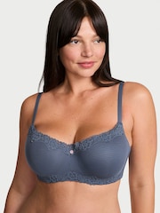 Victoria's Secret Bluestream Lightly Lined Balcony Cotton Stripe Lace Trim Bra - Image 1 of 2