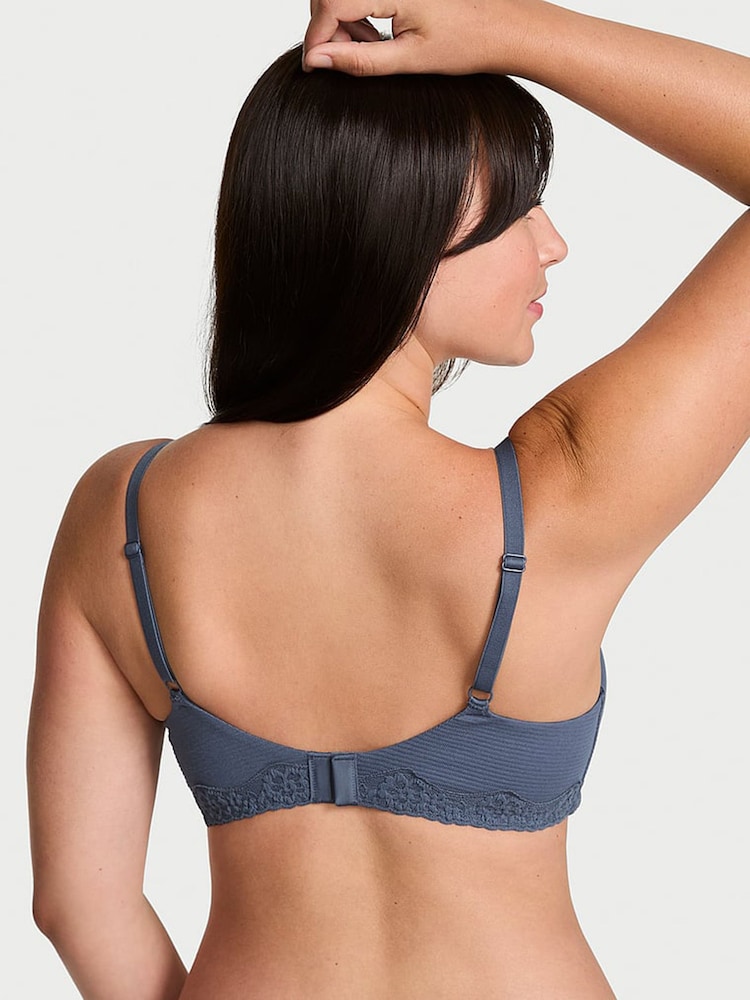 Victoria's Secret Bluestream Lightly Lined Balcony Cotton Stripe Lace Trim Bra - Image 2 of 2 Victoria's Secret Bluestream Lightly Lined Balcony Cotton Stripe Lace Trim Bra - Image 2 of 2