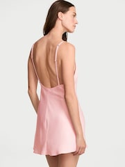 Victoria's Secret Angel Pink Mini Shine Script Satin Slip Dress - Image 2 of 2