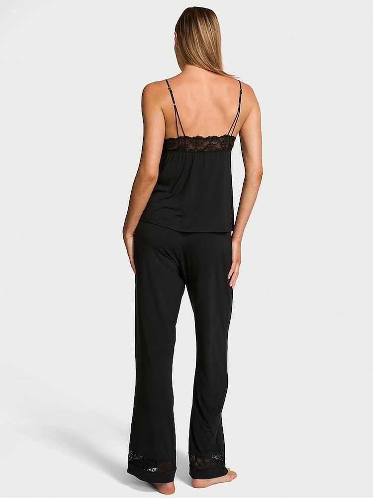 Victoria's Secret Black Lace Trim Modal Cami & Trousers Set - Image 2 of 3
