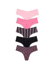 Victoria's Secret Pink/Black Thong 5 Pack Knickers - Image 1 of 3
