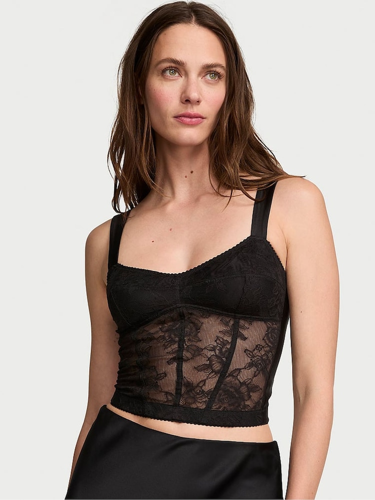 Victoria's Secret Black Lace & Satin Corset - Image 1 of 2 Victoria's Secret Black Lace & Satin Corset - Image 1 of 2