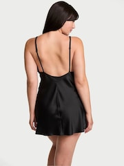 Victoria's Secret Black Mini Shine Script Satin Slip Dress - Image 2 of 2