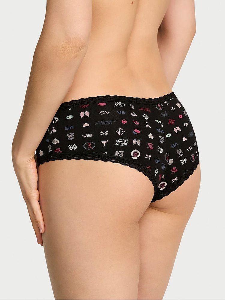 Victoria's Secret Black Logo Cheeky Cotton Lace Trim Knickers - Image 2 of 2 Victoria's Secret Black Logo Cheeky Cotton Lace Trim Knickers - Image 2 of 2