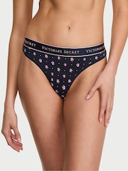 Victoria's Secret Navy Blue Floral Thong Logo Knickers - Image 1 of 2