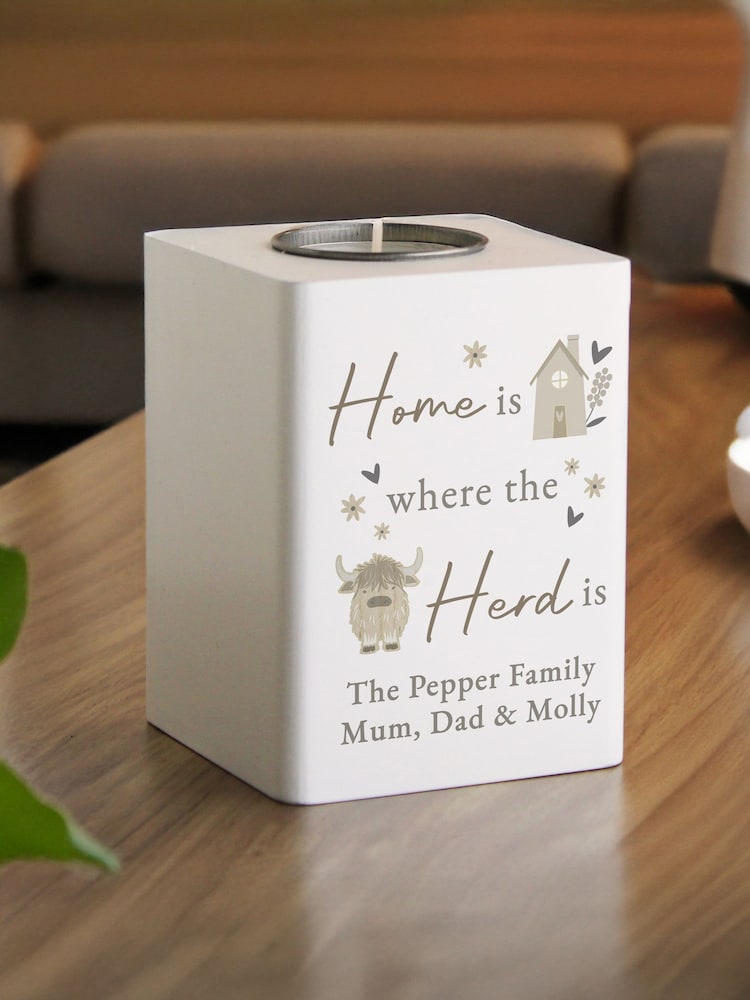 Personalised Highland Cow Tealight Holder by PMC - Image 1 of 3 Personalised Highland Cow Tealight Holder by PMC - Image 1 of 3