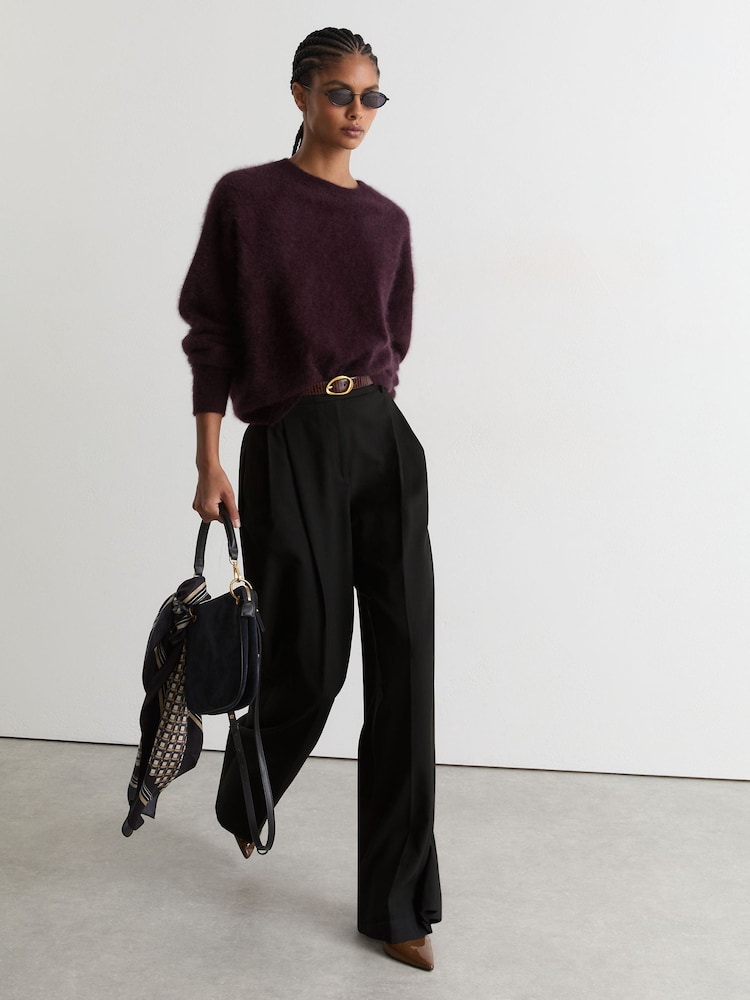 Noir - Reiss Luna Wool-Blend Wide-Leg Pleated Trousers - Image 1 de 7 Noir - Reiss Luna Wool-Blend Wide-Leg Pleated Trousers - Image 1 de 7