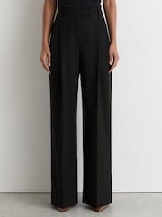 Noir - Reiss Luna Wool-Blend Wide-Leg Pleated Trousers - Image 3 de 7