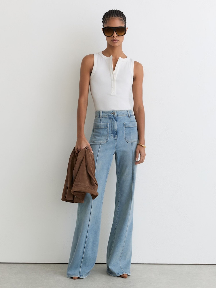 Reiss White Rita Stretch-Cotton Ribbed Henley Vest - Image 1 of 7