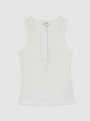 Reiss White Rita Stretch-Cotton Ribbed Henley Vest - Image 2 of 7