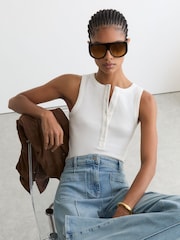 Reiss White Rita Stretch-Cotton Ribbed Henley Vest - Image 6 of 7