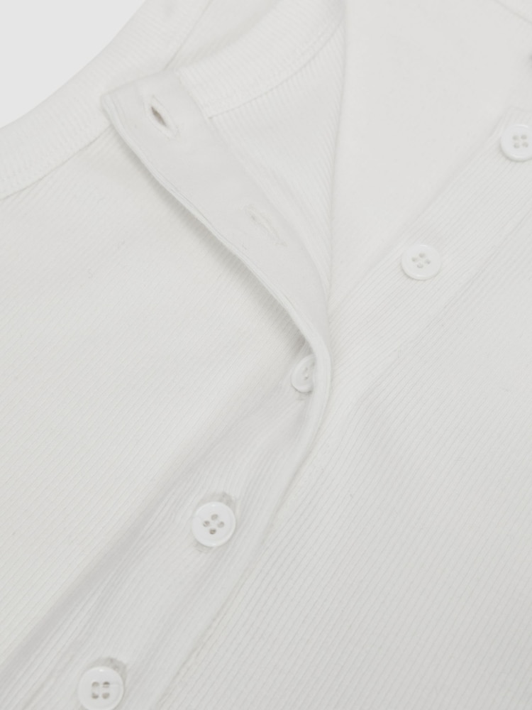 Reiss White Rita Stretch-Cotton Ribbed Henley Vest - Image 7 of 7