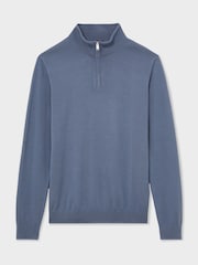 Reiss Airforce Blue/Oatmeal Blackhall Merino Wool Half-Zip Funnel-Neck Jumper - Image 2 of 6