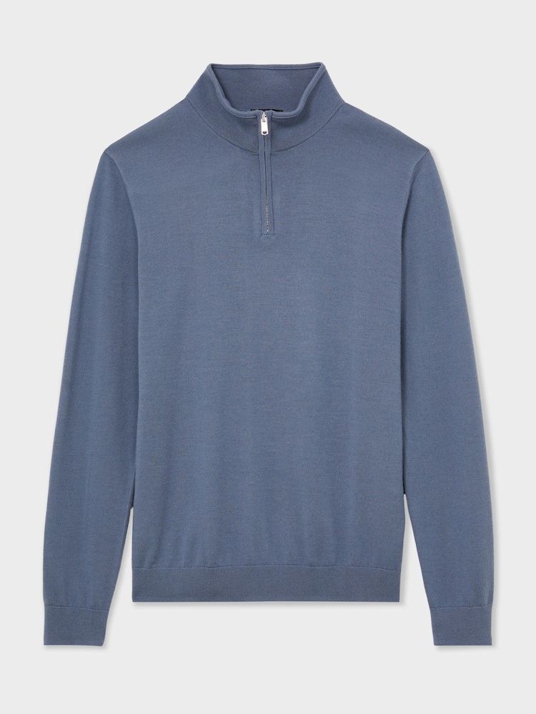 Reiss Airforce Blue/Oatmeal Blackhall Merino Wool Half-Zip Funnel-Neck Jumper - Image 2 of 6 Reiss Airforce Blue/Oatmeal Blackhall Merino Wool Half-Zip Funnel-Neck Jumper - Image 2 of 6