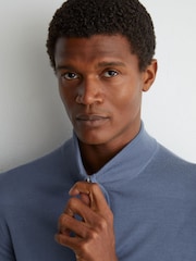 Reiss Airforce Blue/Oatmeal Blackhall Merino Wool Half-Zip Funnel-Neck Jumper - Image 4 of 6