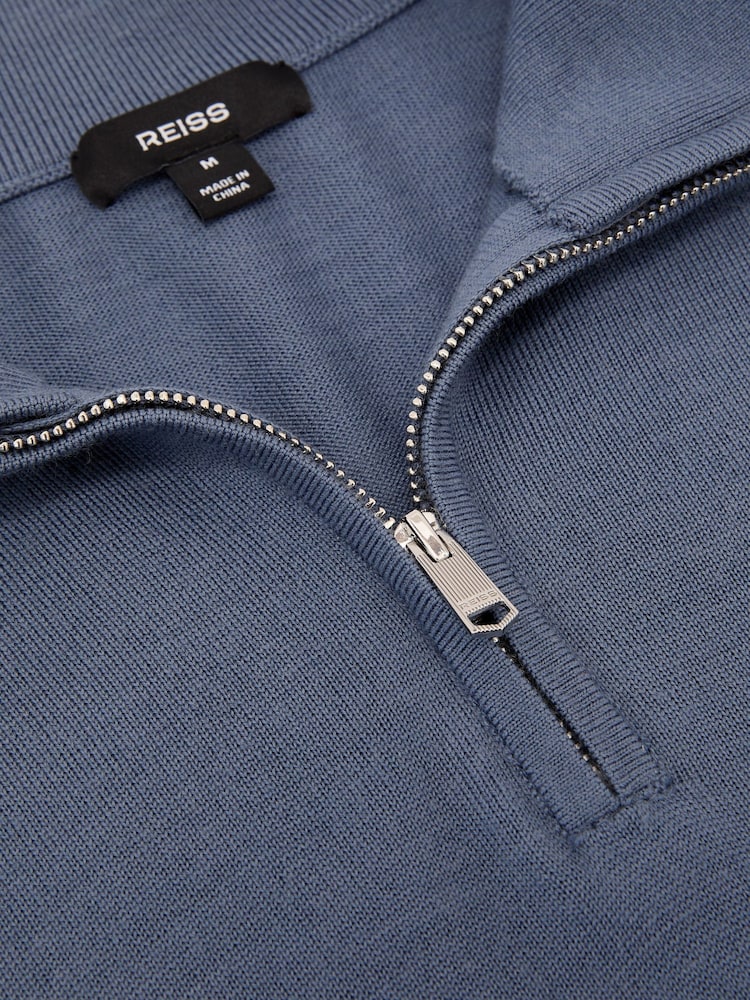 Reiss Airforce Blue/Oatmeal Blackhall Merino Wool Half-Zip Funnel-Neck Jumper - Image 6 of 6 Reiss Airforce Blue/Oatmeal Blackhall Merino Wool Half-Zip Funnel-Neck Jumper - Image 6 of 6