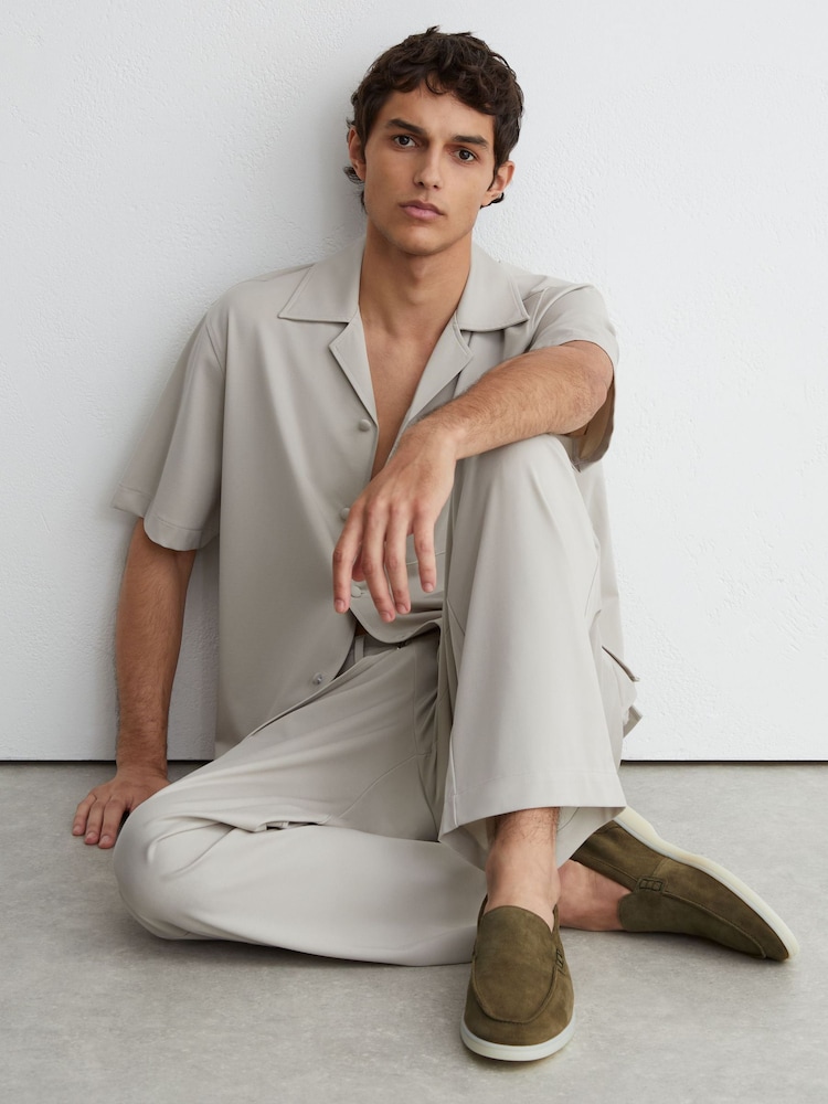 Reiss Olive Green Kason Suede Slip-On Loafers - Image 1 of 5