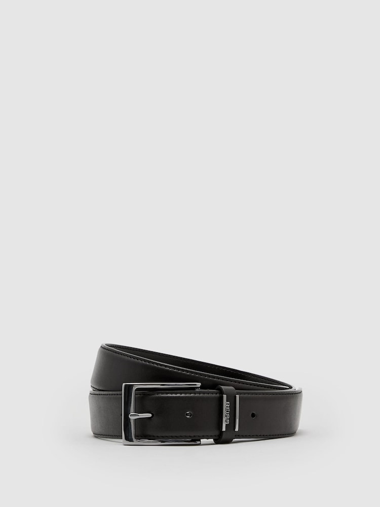 Reiss Black Finch Leather Logo-Detail Belt - Image 1 of 3