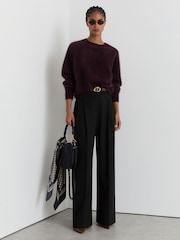 Noir - Reiss Luna Wool-Blend Wide-Leg Pleated Trousers - Image 1 de 8