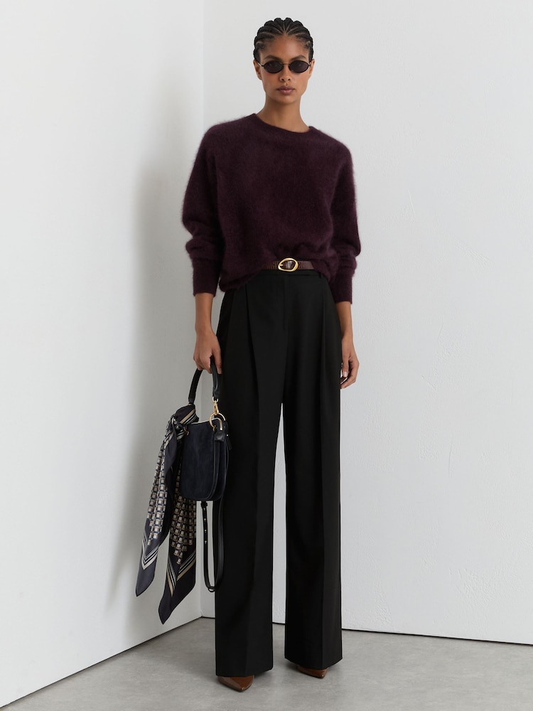 Noir - Reiss Luna Wool-Blend Wide-Leg Pleated Trousers - Image 1 de 8 Noir - Reiss Luna Wool-Blend Wide-Leg Pleated Trousers - Image 1 de 8