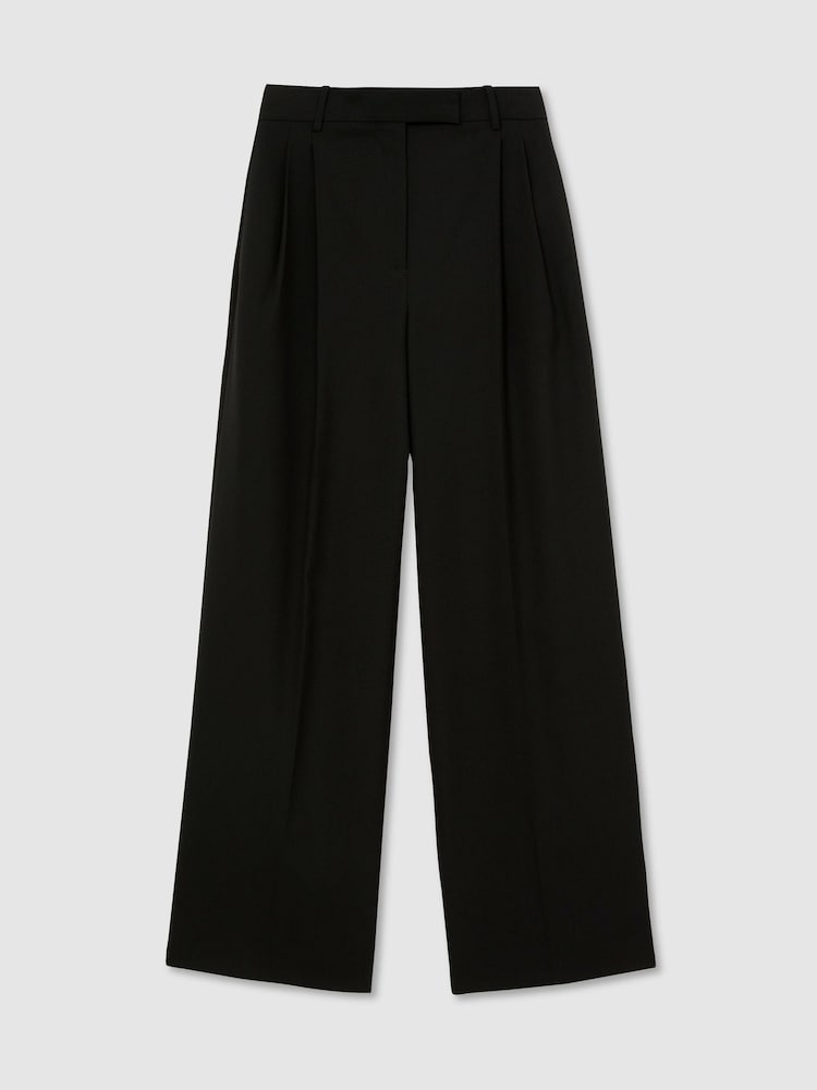 Noir - Reiss Luna Wool-Blend Wide-Leg Pleated Trousers - Image 2 de 8 Noir - Reiss Luna Wool-Blend Wide-Leg Pleated Trousers - Image 2 de 8
