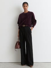 Noir - Reiss Luna Wool-Blend Wide-Leg Pleated Trousers - Image 4 de 8