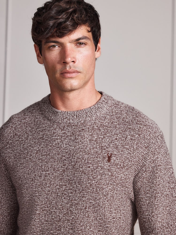 Neutral Signature Twisted Lambswool Stag Logo Crew Neck Jumper - Image 1 of 6 Neutral Signature Twisted Lambswool Stag Logo Crew Neck Jumper - Image 1 of 6