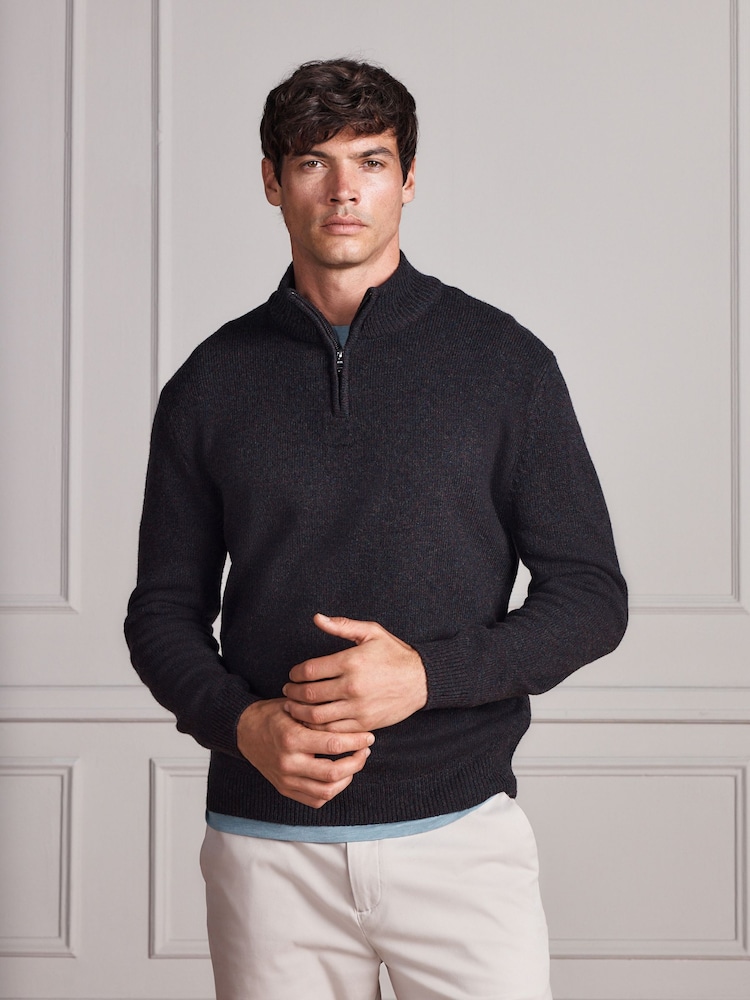 Brown Signature Lambswool Quarter Zip Jumper - Image 1 of 6 Brown Signature Lambswool Quarter Zip Jumper - Image 1 of 6