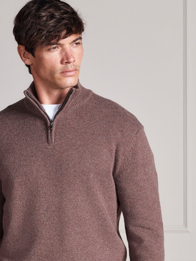 Dusky Pink Signature Lambswool Quarter Zip Jumper - Image 1 of 5 Dusky Pink Signature Lambswool Quarter Zip Jumper - Image 1 of 5